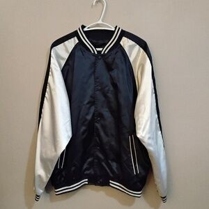 Vintage Penmans Navy White Satin Sukajan Souvenir Bomber Jacket – Size Large EUC